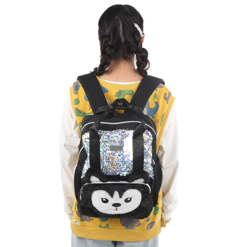 (Black) Cartoon Sequins Backpack Adjustable Shoulder Strap Kids Handbag Black 2