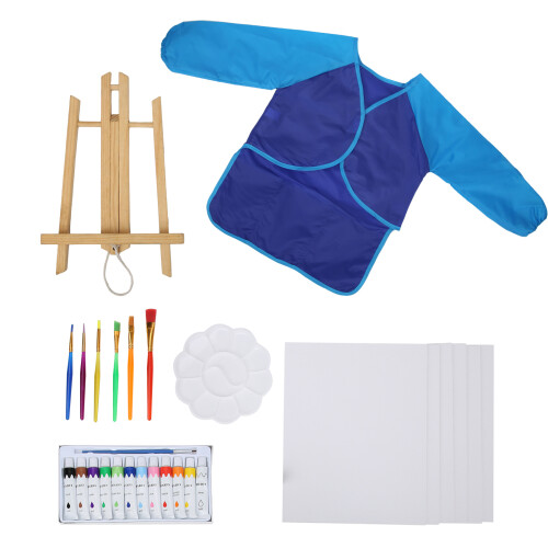 (Blue) Set Pittura Acrilica DIY con Pennelli e Grembiule 1
