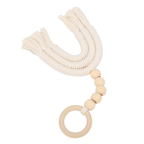 (White) Houten hangend ornament met kwast 2