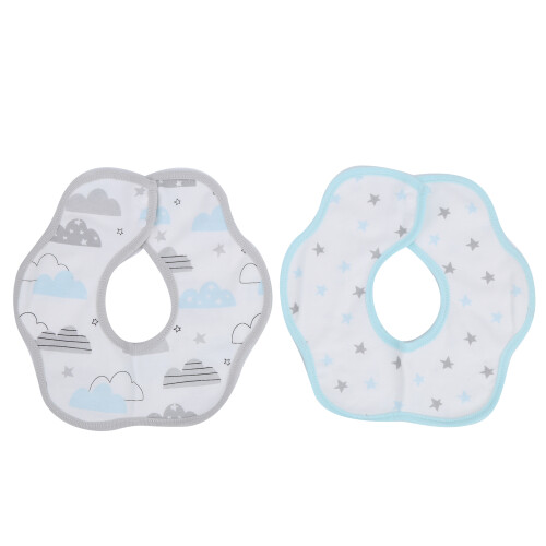 (Cloud Type) 2pcs Cotton Drooling Bibs Cute Cloud Print Absorbent Baby