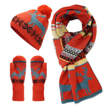 Red Knit Hat Scarf Gloves Set for Winter-Full finger style or