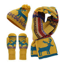 Red Knit Hat Scarf Gloves Set for Winter-Full finger yellow
