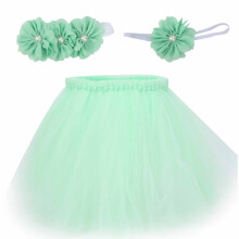 (Light Green 100 days baby) Nieuwgeboren Rokje & Hoofdband Set Lichtgroen