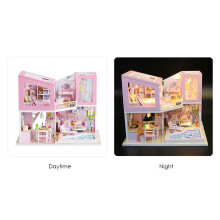 Mini Houten Poppenhuis DIY Roze Loft met LED Licht
