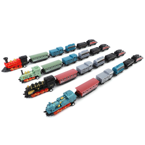 (A+B+C+D Style Model) 4 Sets Mini Pull Back Steam Trains Model Assorted Styles for Kids 1