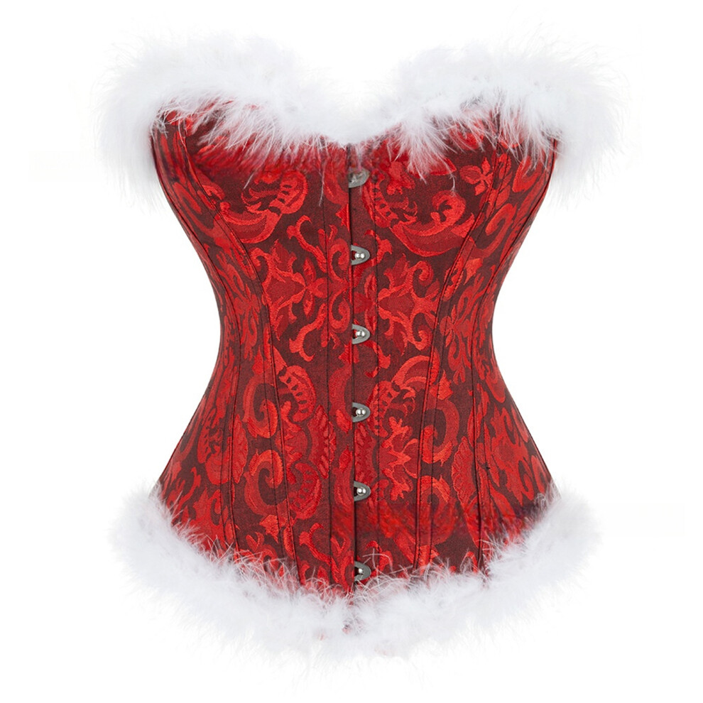 Christmas Santa Corset Costume Feathers Corsets-black red XXL