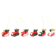 (Trains Toy) 6pcs Wooden Trains Toy Christmas Ornament Hanging Decoration