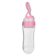 (Pink) Silikon-Babyflasche 90ml mit Löffel, blau