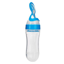 (Blue) Silikon-Babyflasche 90ml mit Löffel, blau