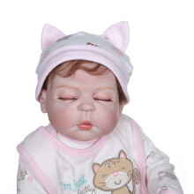22in Silikon-Reborn-Baby-Puppe Schlafend Weiß Rosa Katze