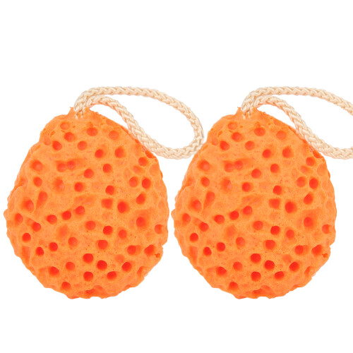 (Orange) 2 Pcs Baby Bath Sponge Soft Scrubber Orange