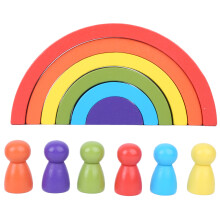 (Blocks + Small Wooden Men) Set Blocchi Costruzione in Legno Impilabile Arcobaleno Educativo