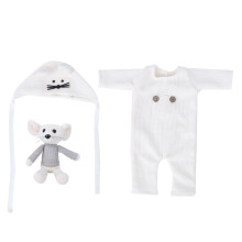 (White Hat + Doll + Bodysuit) Babyfoto-Hut Puppe Set Weich Maus Rosa