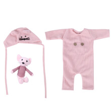 (Pink Hat + Doll + Bodysuit) Babyfoto-Hut Puppe Set Weich Maus Rosa