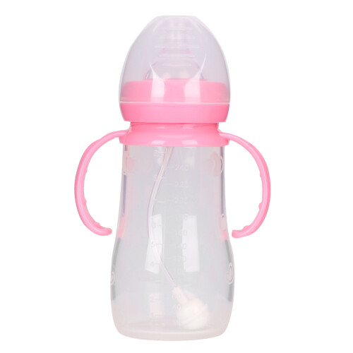 240ml Silikon-Babyflasche mit Griff und Strohhalm