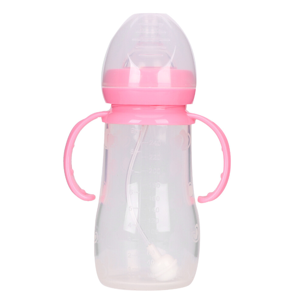 240ml Wide Caliber Silicone Baby Bottle with Handle Straw
