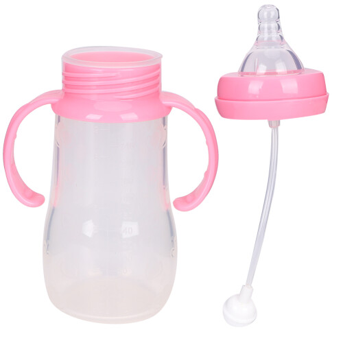 240ml Silikon-Babyflasche mit Griff und Strohhalm 2