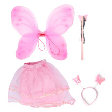 (Rose Aile monocouche 4pcs / set) Feen-Schmetterlings-Flügel Kopfbänder Rock Kostüm Set