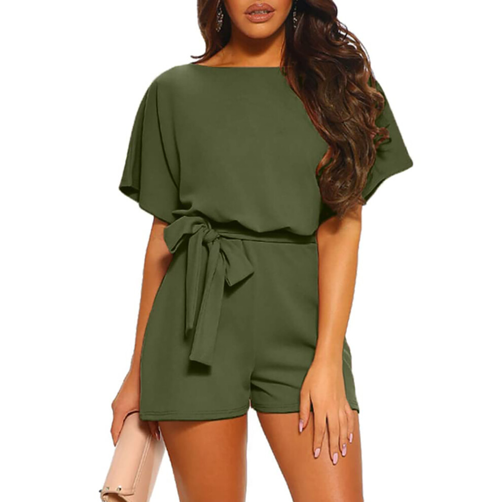 Women's Green Belted Short Sleeve Wide Leg Jumpsuit S-2XL-image-OPC-PMMRQCD-NEW