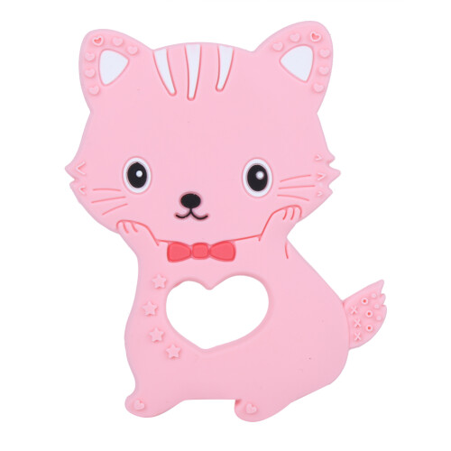 (Pink) Silikon-Baby-Zahnring Katze Blau