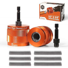 (1/2" & 3/4") 1-inch copper pipe cleaner set with 1/4 hex handle and 2 replaceable blades for removing rust from copper pipes and various metal pipes