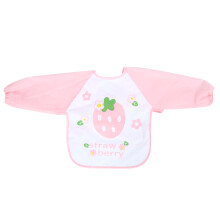 (Pink Strawberry Free Size) Baby Lätzchen wasserdicht Langarm Schürze Pink Erdbeere