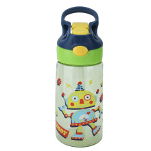 (Green) Trinkflasche mit Strohhalm für Babys, grün, Cartoon-Motiv