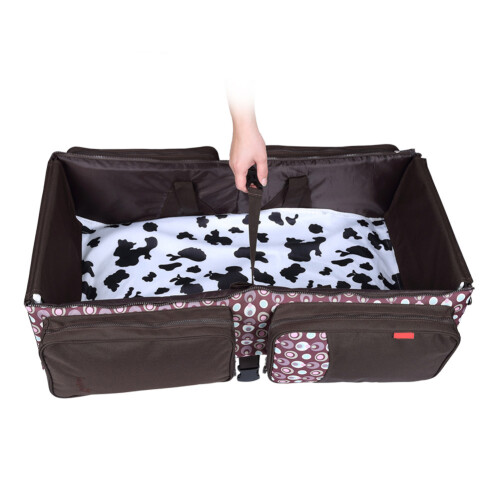 (Brown) Multifunctionele Mummy Groot Opvouwbaar Babybed Rollwagen Bruin 2