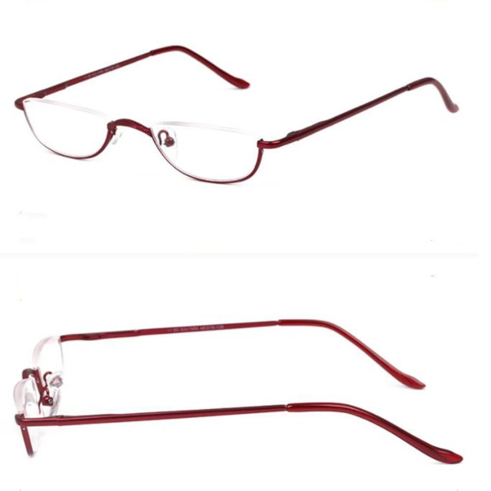 Half Moon Reading Glasses Red Half Frame Metal Frame Women Computer Glasses Magnification +2.5 And +2.0