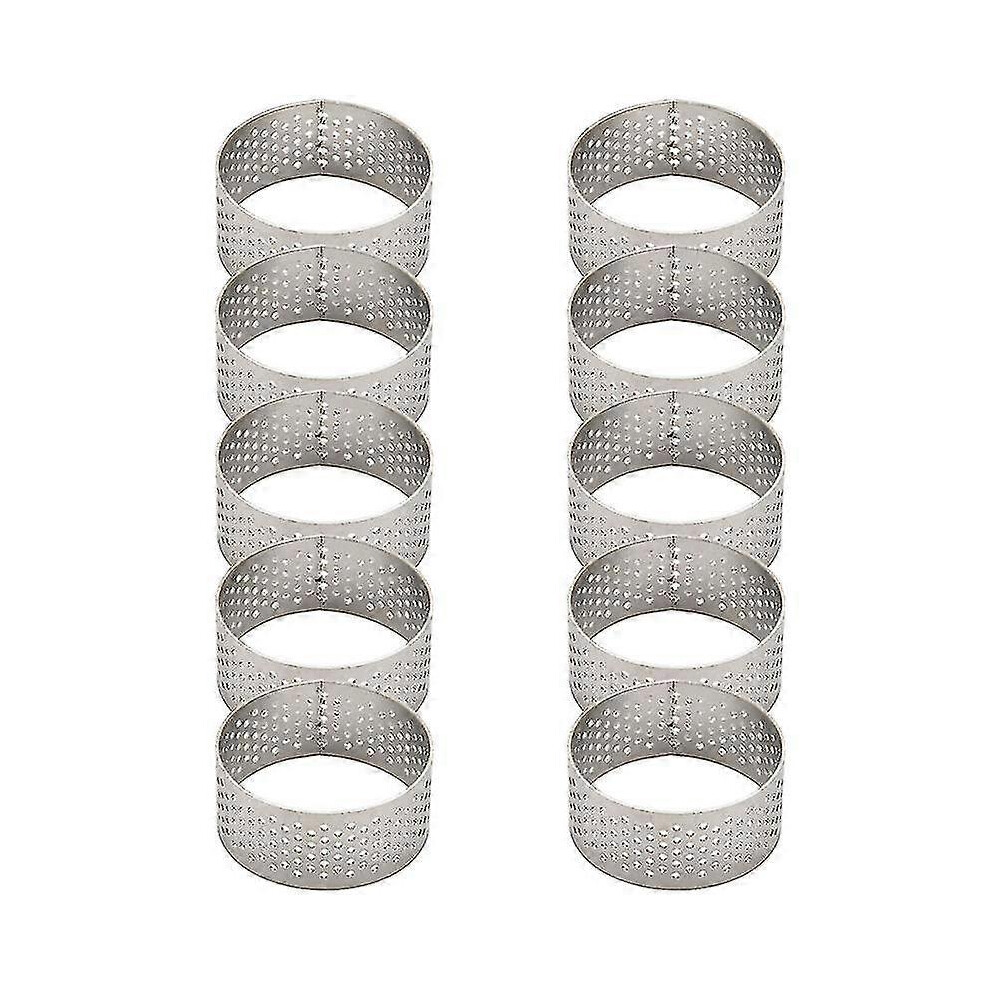 Kikidex (As Show, One Size) 10Pcs 4.5Cm Round Stainless Perforated Seamless Tart Ring Quiche Ring Tart Pie Tart Ring With Hole-Am