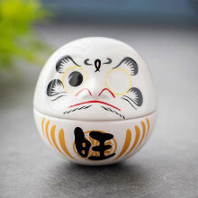 (White) 2pcs Ceramic Japanese Daruma Figurine Miniature Daruma Sculpture Good Luck Ornament Table Centerpiece For Home Decor