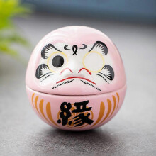 (Pink) 2pcs Ceramic Japanese Daruma Figurine Miniature Daruma Sculpture Good Luck Ornament Table Centerpiece For Home Decor