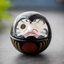 (Black) 2pcs Ceramic Japanese Daruma Figurine Miniature Daruma Sculpture Good Luck Ornament Table Centerpiece For Home Decor