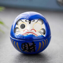 (Blue) 2pcs Ceramic Japanese Daruma Figurine Miniature Daruma Sculpture Good Luck Ornament Table Centerpiece For Home Decor