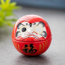 (Red) 2pcs Ceramic Japanese Daruma Figurine Miniature Daruma Sculpture Good Luck Ornament Table Centerpiece For Home Decor