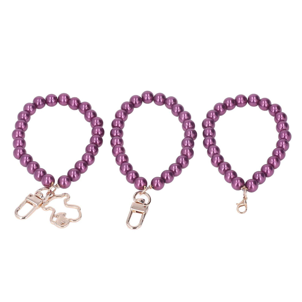 3 Pcs Pearl Bracelets Set 10mm Metal Buckle Phone \nCase Key Chain Bag Hanging Purple-image-OPC-PMMS9GF-NEW