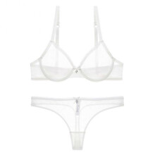 (85B, White) Ultra-thin Cup, Mesh Lace Underwear, Unlined Bra Panties Set