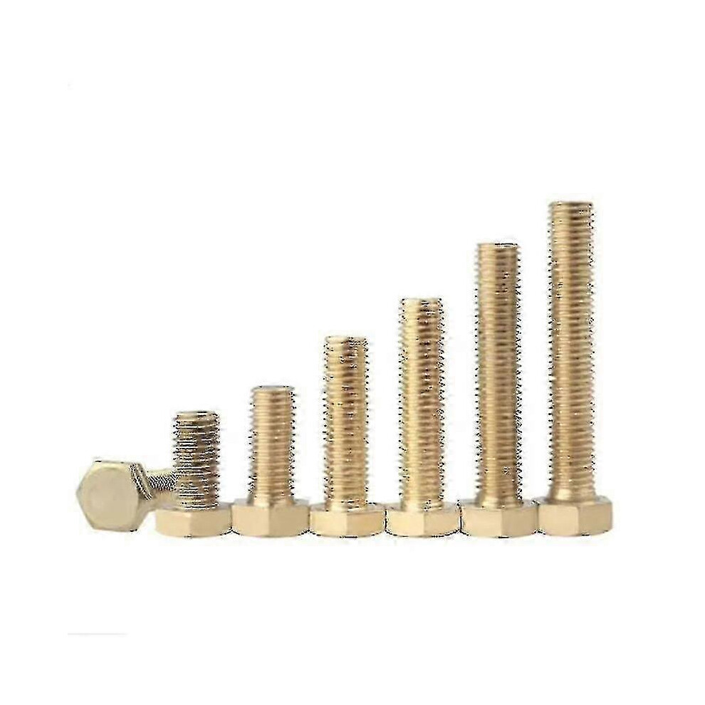 Kikidex (As Show, M6x45 10Pcs) Brass Hexagon Bolt Brass Hex Bolt M4 M5 M6 M8 M10 Brass Screw Metric Thread