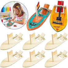 2024 Wooden Sailboat Rubber Band Paddle Boat Children Painting Decorating Diy Handmade Material Bags Chil