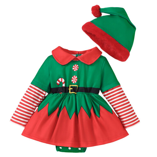 Robe de Noël décontractée à manches longues pour enfants-Vert 4