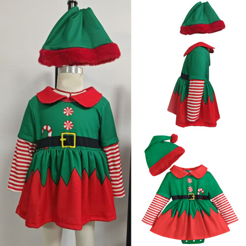 Robe de Noël décontractée à manches longues pour enfants-Vert 4 2