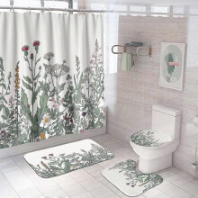 2024 4 Pcs Floral Shower Curtain Set with Rugs, Toilet Lid Cover Bath Mat