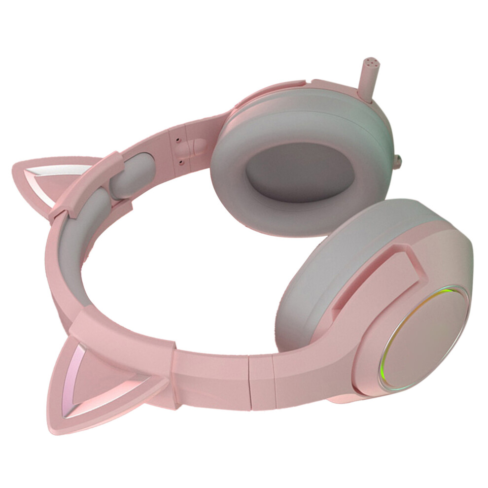 Cat Ear Rgb Gaming Headset With Mic, 3.5Mm Wired, Adjustable Pink 9391357226368