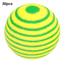 (Yellow Green/2 Colours Stripe Ball) 50PCS EVA Foam Golf Balls Colorful Stripe Cat Toy