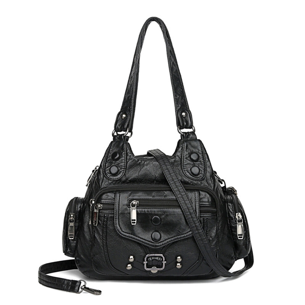 Women Casual PU Handbag Black Vintage Washable Mother Shoulder Bag-image-OPC-PMMTF6R-NEW