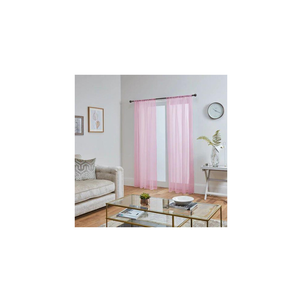 (Pink, 36"/91cm drop x 59"/150cm wide) Beautiful Plain Voile Curtain Pairs for window dressing-image-OPC-PMMTPJT-NEW