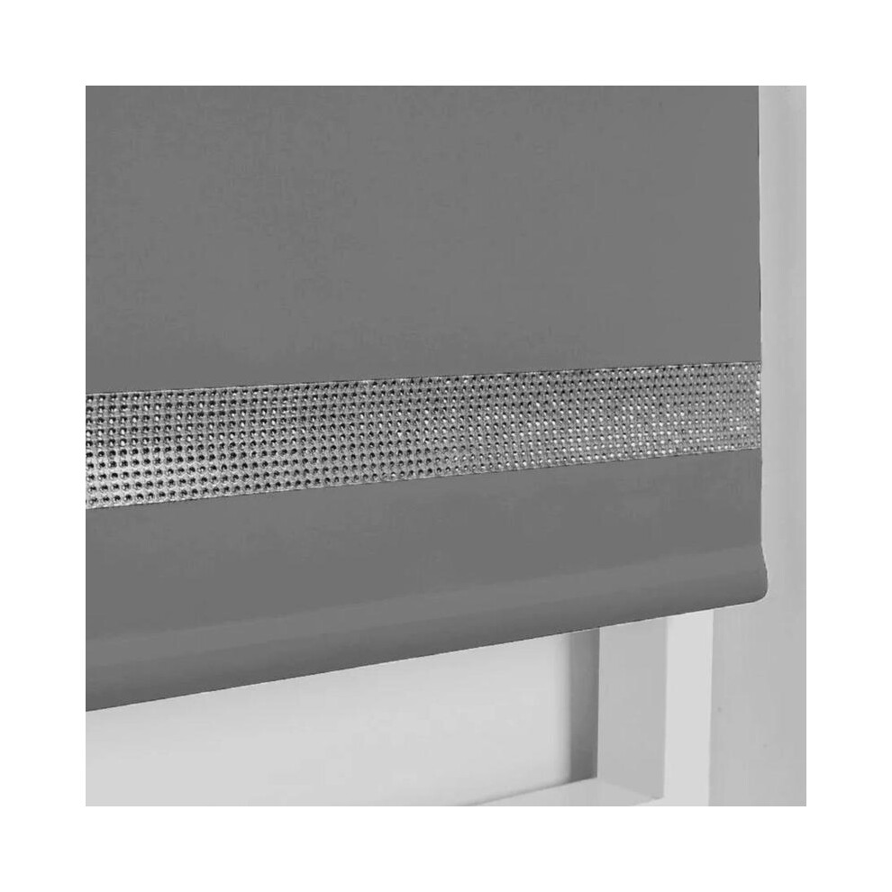 (Silver, 60 cm (23")) Child Safe Easy Fit Thermal Blackout Dim Out Diamond Diamante Trim Roller Blinds-image-OPC-PMMTS75-NEW