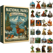 (National Park deer) 2025 Kids Car Advent Calendar, 24-Pack Alloy Car Toy Christmas Countdown Calendar, Ideal Gift for Boys and Girls