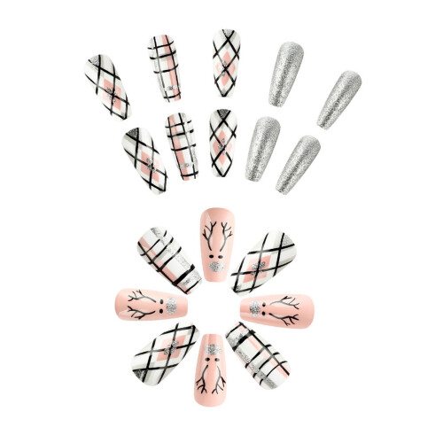 Elegant Long Square Christmas False Nails with Glittering and