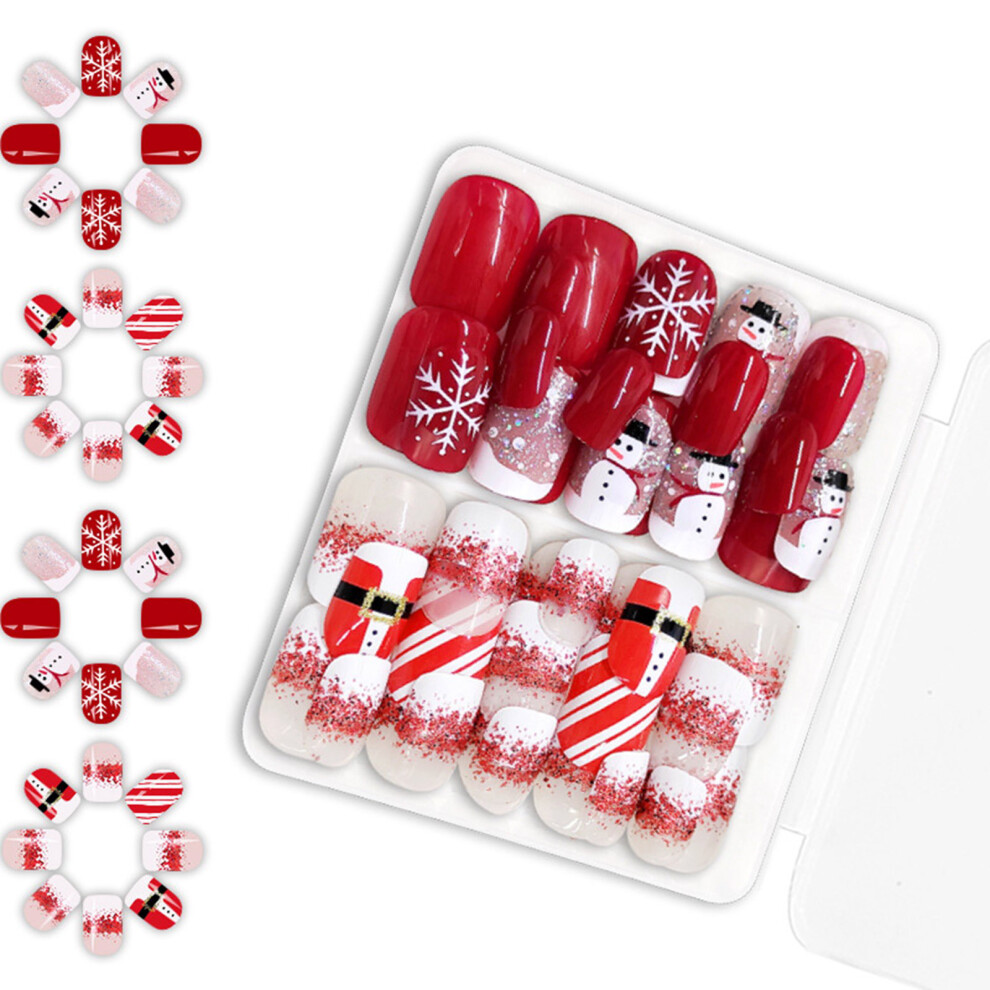 48Pcs Christmas Snowman Snowflake Press on Nail for for Parties